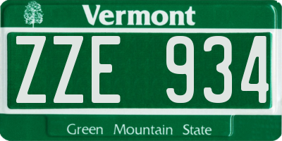 VT license plate ZZE934