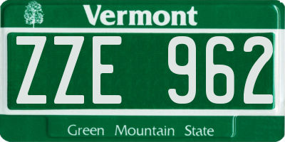 VT license plate ZZE962