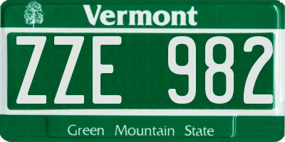 VT license plate ZZE982