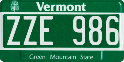 VT license plate ZZE986