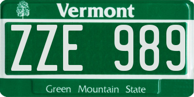 VT license plate ZZE989