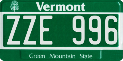 VT license plate ZZE996