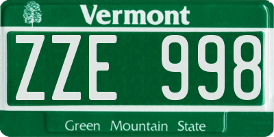 VT license plate ZZE998