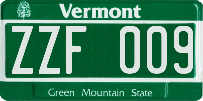 VT license plate ZZF009
