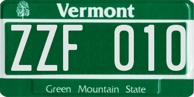 VT license plate ZZF010