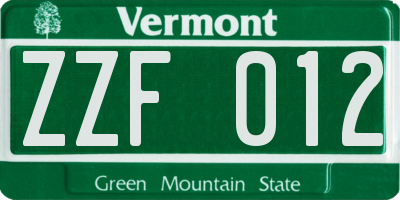 VT license plate ZZF012