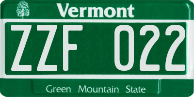 VT license plate ZZF022