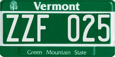VT license plate ZZF025