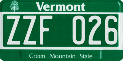 VT license plate ZZF026