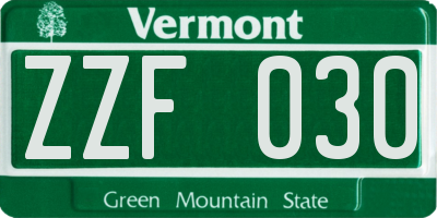 VT license plate ZZF030