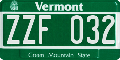 VT license plate ZZF032