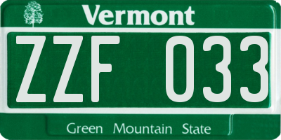 VT license plate ZZF033