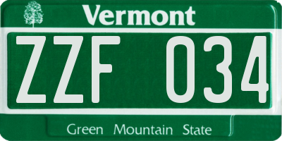 VT license plate ZZF034