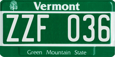 VT license plate ZZF036