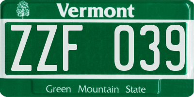 VT license plate ZZF039