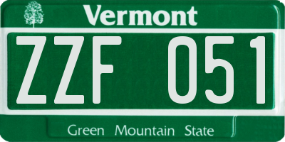 VT license plate ZZF051