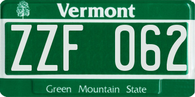 VT license plate ZZF062