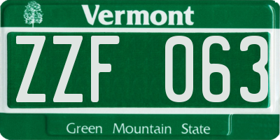 VT license plate ZZF063