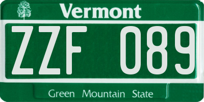 VT license plate ZZF089