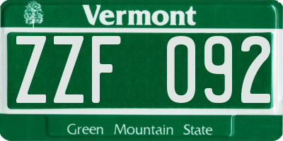 VT license plate ZZF092