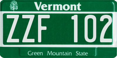 VT license plate ZZF102
