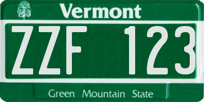 VT license plate ZZF123