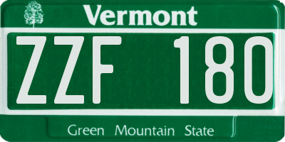 VT license plate ZZF180