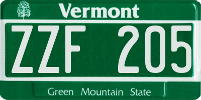 VT license plate ZZF205
