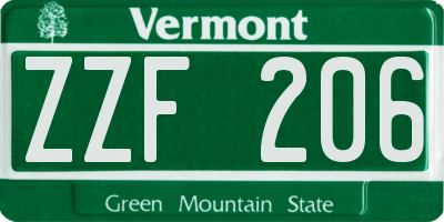VT license plate ZZF206