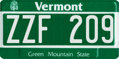 VT license plate ZZF209