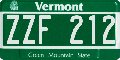 VT license plate ZZF212