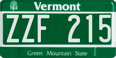 VT license plate ZZF215