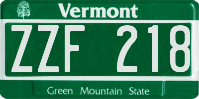 VT license plate ZZF218