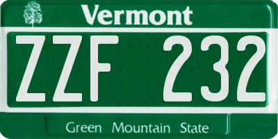 VT license plate ZZF232