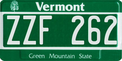 VT license plate ZZF262