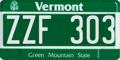 VT license plate ZZF303