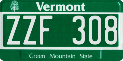 VT license plate ZZF308