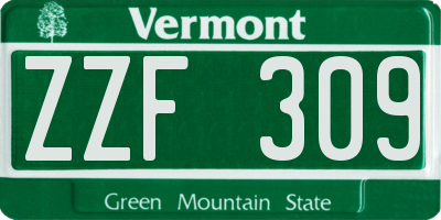 VT license plate ZZF309