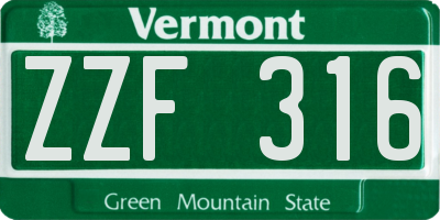 VT license plate ZZF316
