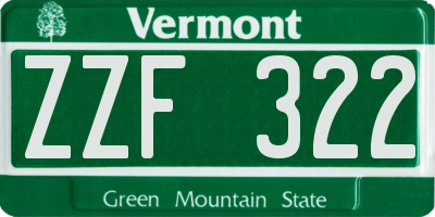 VT license plate ZZF322