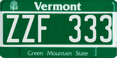 VT license plate ZZF333