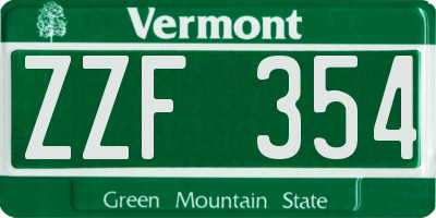 VT license plate ZZF354