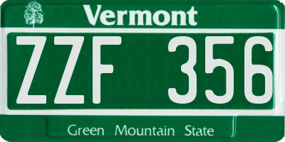 VT license plate ZZF356