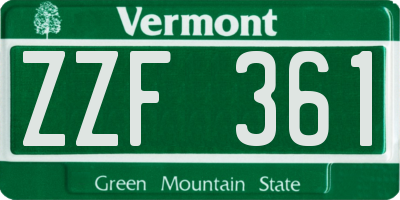 VT license plate ZZF361