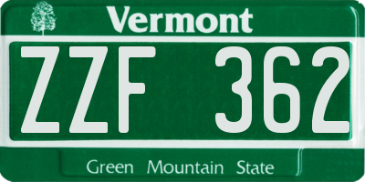 VT license plate ZZF362