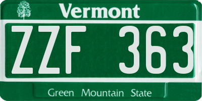 VT license plate ZZF363