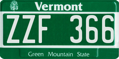 VT license plate ZZF366