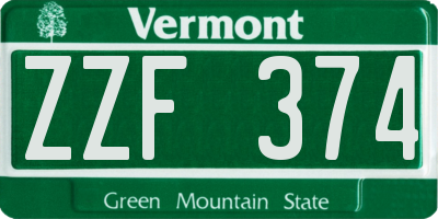 VT license plate ZZF374
