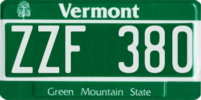 VT license plate ZZF380