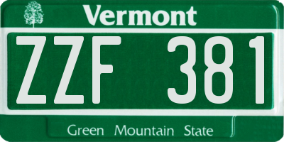 VT license plate ZZF381